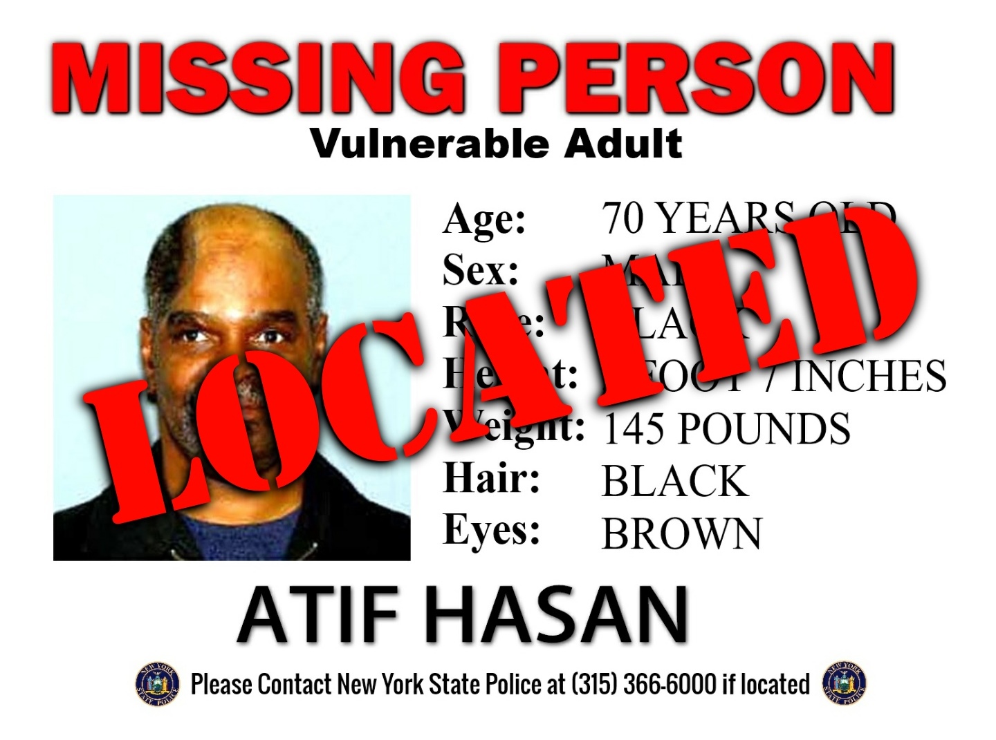 Missing Vulnerable Onondaga County Man Located Safely