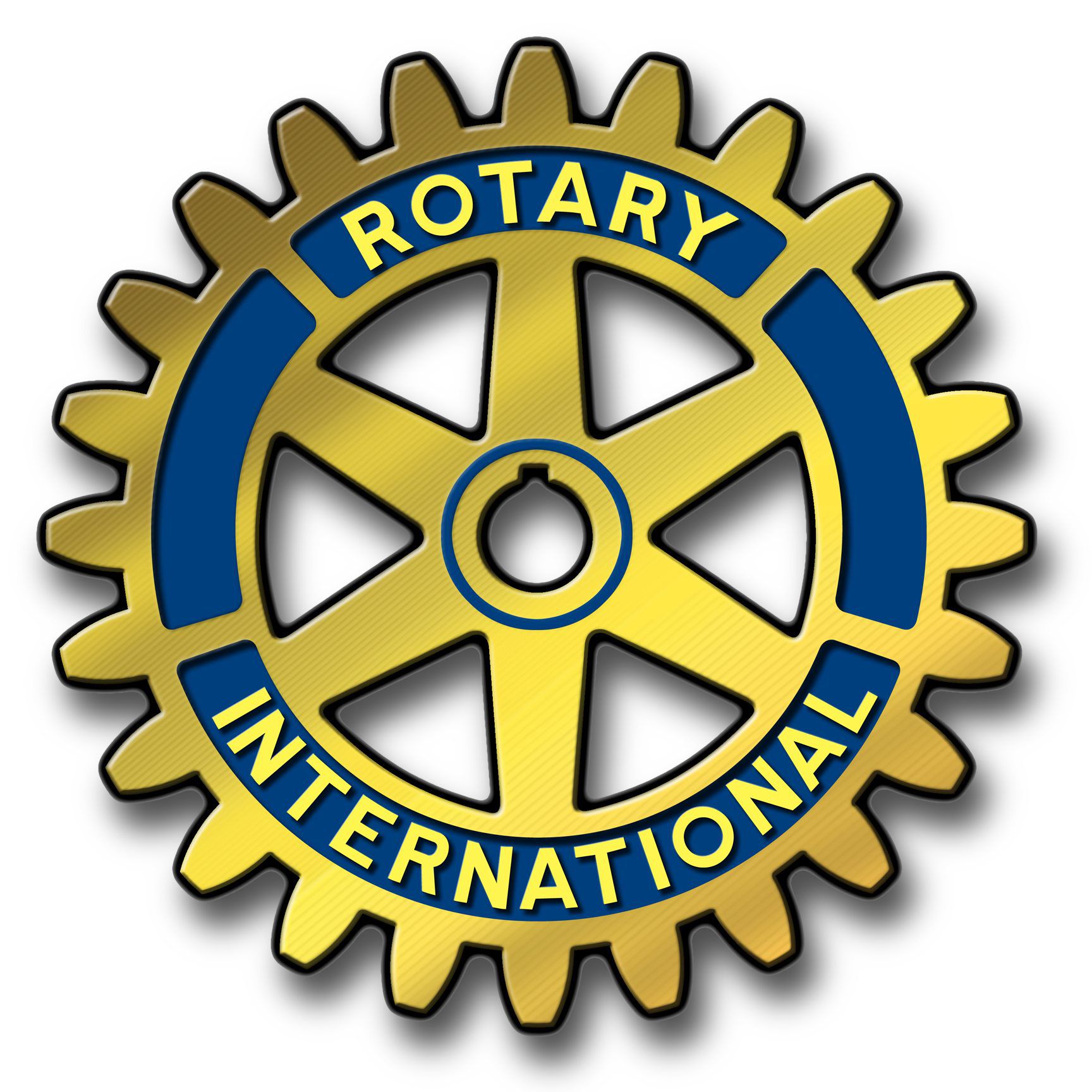 Rotary International logo, a golden gear with blue segments and the organization's name.