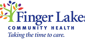 Logo for Finger Lakes Community Health with a colorful tree graphic and the tagline 'Taking the time to care.'