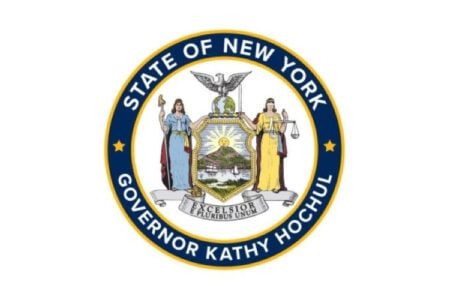 Official seal of New York State with 'Governor Kathy Hochul' and 'State of New York' text.