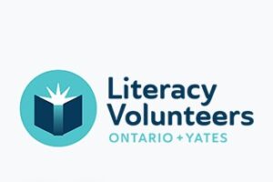 Literacy Volunteers of Ontario + Yates logo with an open book icon in a teal circle.