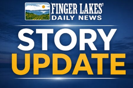 Finger Lakes Daily News graphic displaying "STORY UPDATE" in white and gold text against a dark blue background.