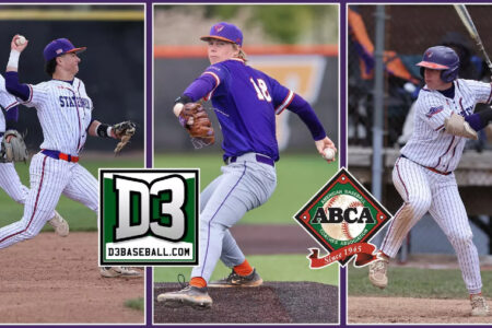Three Statesmen baseball players in action: one throwing, one pitching from a mound, and one batting.