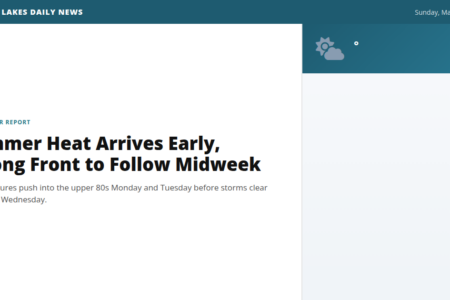 Weather forecast for the Finger Lakes: Summer Heat Arrives Early, Strong Front to Follow Midweek