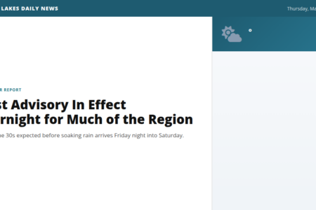 Weather forecast for the Finger Lakes: Frost Advisory In Effect Overnight for Much of the Region