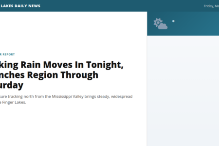 Weather forecast for the Finger Lakes: Soaking Rain Moves In Tonight, Drenches Region Through Saturday
