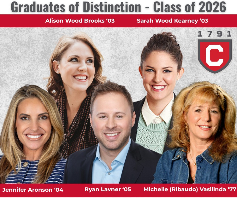 Five smiling alumni, designated "Graduates of Distinction" for the Class of 2026, with their names and class years.
