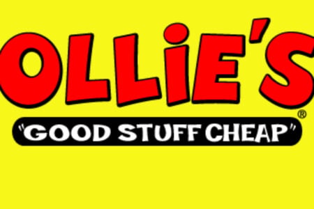 Red "OLLIE'S" logo with "GOOD STUFF CHEAP" tagline on a bright yellow background.