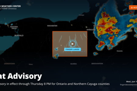 Weather forecast for the Finger Lakes: Heat Advisory in Effect for Ontario and Cayuga Counties Through Thursday