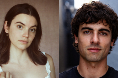 Headshots of a woman with dark hair against a warm background and a man with curly dark hair against a dark urban background, both looking forward.
