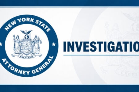 Blue circular New York State Attorney General seal next to large blue text 'INVESTIGATION'.