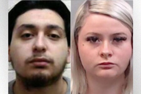Man with dark hair and woman with blonde hair in side-by-side mugshots.